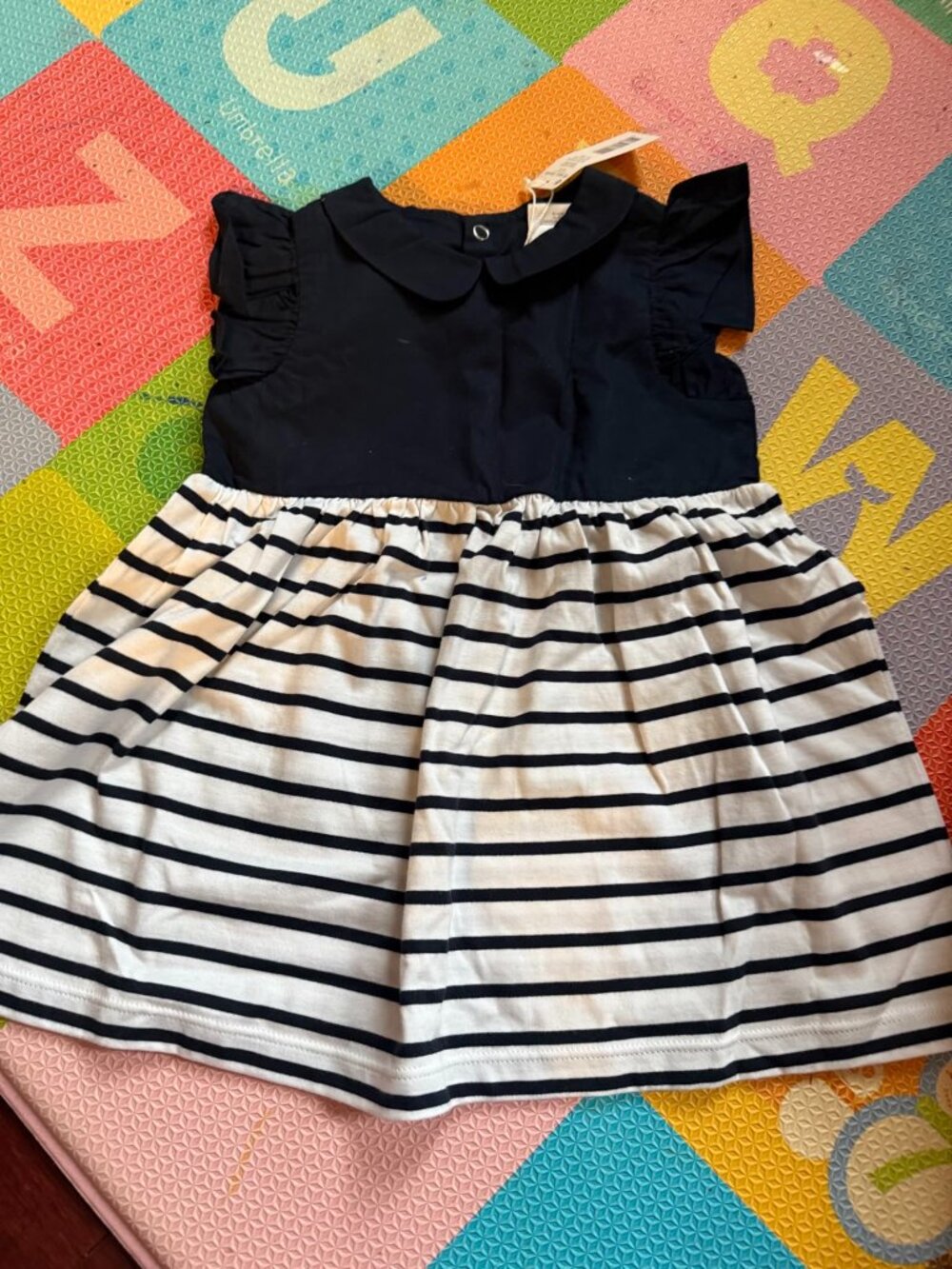 Jacadi Paris Baby Girls Striped Dress 18M Navy White NWT Cotton